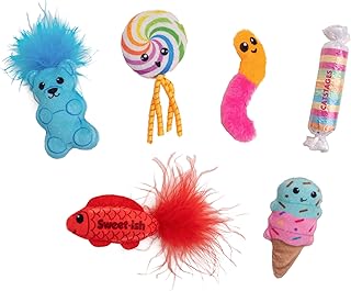Catstages Kitty Sweet Treats, 6-Pack Catnip Plush Toys with Crinkle & Feathers, Multicolored
