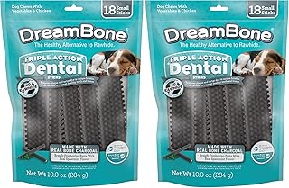 DreamBone Triple Action Dental Sticks Charcoal, 18 Count, Rawhide-Free Chews for Small and Medium Sized Dogs Freshens Breath (Pack of 2)