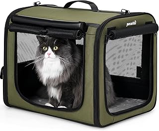 Pecute Dog Car Carrier Light Weight 19.7×16.9×14.8in, Dog Carrier Easy to Assemble, Dog Car Crate Portable and Breathable,Pet Carrier for Indoor and Outdoor, Dog Travel Crate with Curtain Green