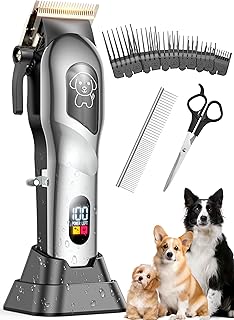 Dog Clippers for Grooming, Dog Grooming Kit for Heavy Thick Hair, Low Noise Cordless Pet Hair Trimmer with Stainless Steel Blade, Professional Rechargeable Hair Trimmer for Dogs and Cats