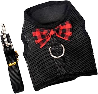 Small Pet Harness Vest Breathable Mesh Dog Chest Straps Dark Color M (30-34cm) Adjustable Leash Set for Rabbits Guinea Pigs Squirrels Outdoor Walking