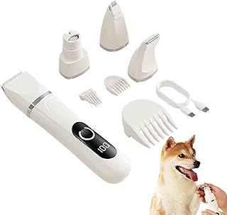 Dog Paw Trimmer, 4-in-1 Quiet Electric USB Rechargeable Grinder, Pet Grooming Shaver for Puppy, Dachshund, Home Indoor Paw Claw Cutting and Trimming